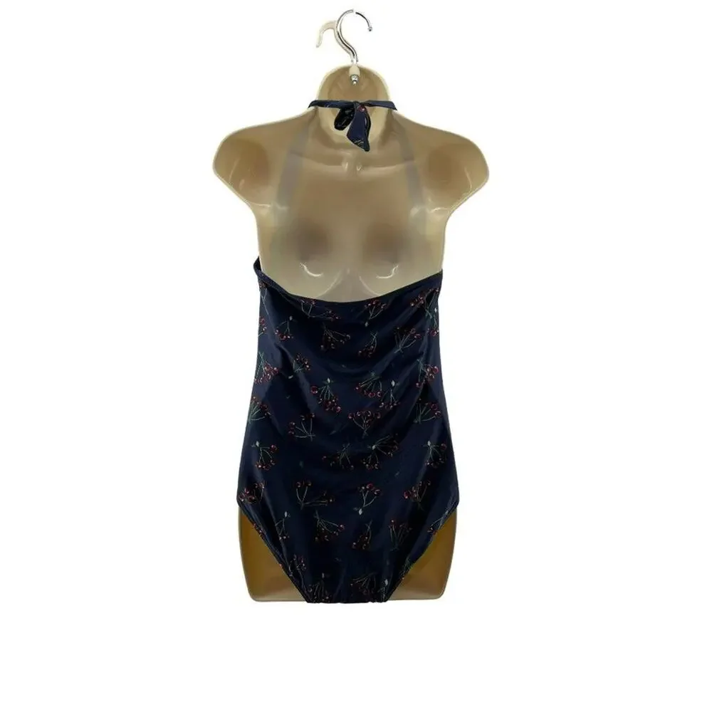 Nip Tuck Swim One Piece Bathing Suit Navy Cherry Print Slimming Womens 8